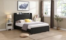 Load image into Gallery viewer, Queen Size Bed Frame with 2 Storage Drawers, Upholstered Bed Frame with Wingback Headboard Storage Shelf Built-in USB Charging Stations and Strong Wood Slats Support, No Box Spring Needed, Dark Gray
