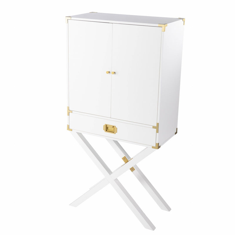 30" Corner Display Stand With One Shelf And One Drawer - White