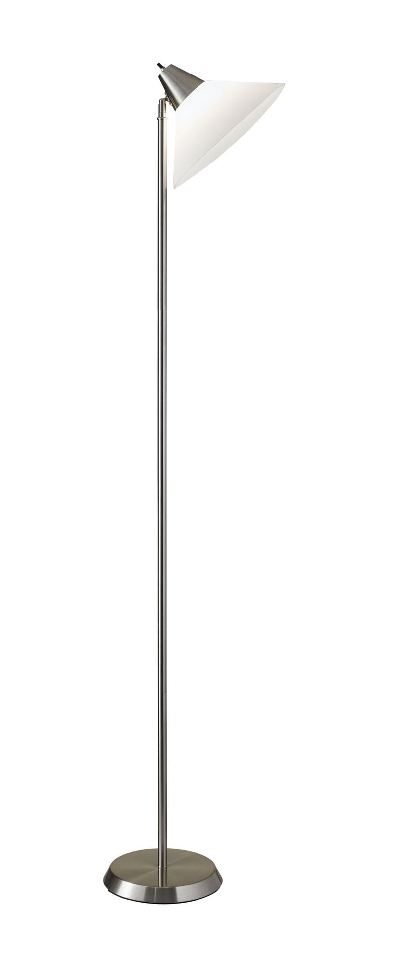 Elemental Metal Torchiere With White Cone Shade - Brushed Steel