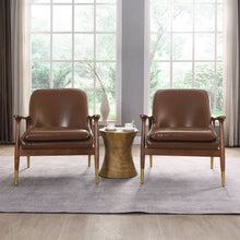 Load image into Gallery viewer, Mid - Century Accent Chair With Cushioned Seat, Brass Tipped Legs
