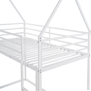 Twin over Twin House Bunk Bed with Built-in Ladder,White