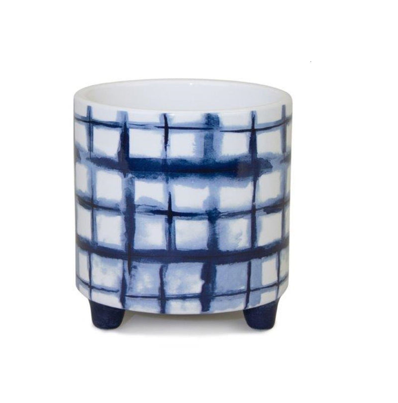 Round Footed Pot Planters (Set of 2) - Cobalt / White
