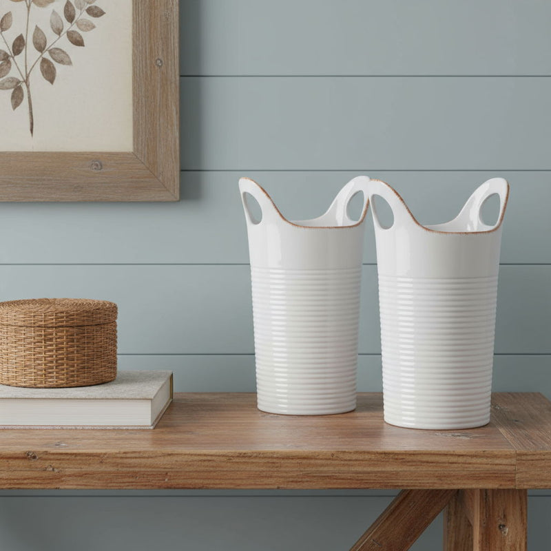 Round Table Vases (Set of 2) - White / White