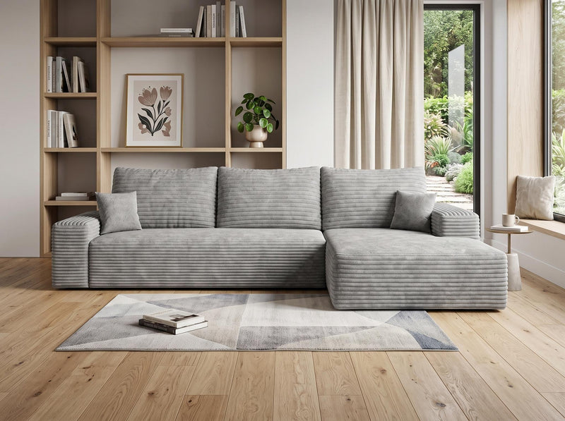 Corduroy Modular L Shaped Sofa And Chaise Sectional (762647) - Gray