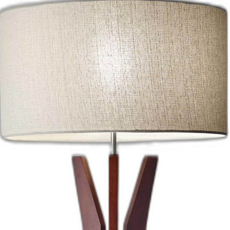 60" Solid Wood Tripod Floor Lamp With Drum Shade - Brown / White