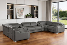 Load image into Gallery viewer, Italian Leather Power Reclining U-Shaped Eight Piece Corner Sectional With Console - Dark Gray
