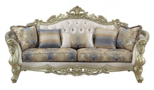 Load image into Gallery viewer, Velvet Curved Floral Sofa And Toss Pillows With Champagne Legs - Antiqued White
