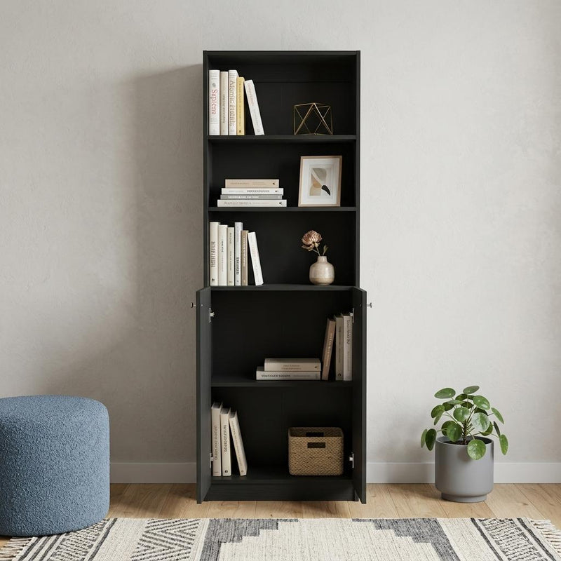 Five Tier Bookcase With Two Doors (737970) - Black