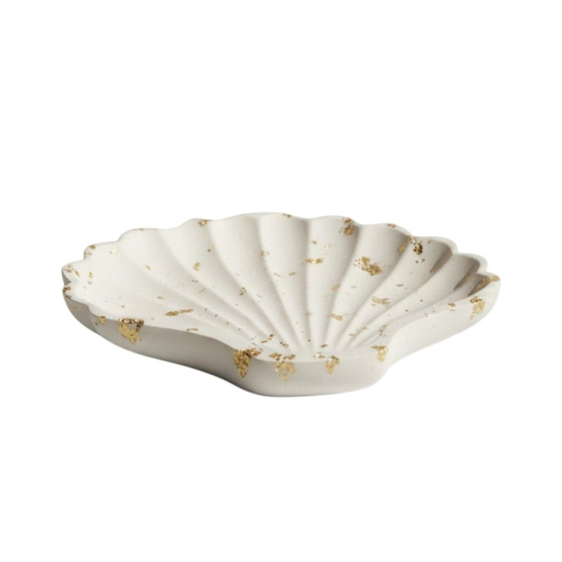 Resin Handmade Seashell Trinket Tray - White / Gold