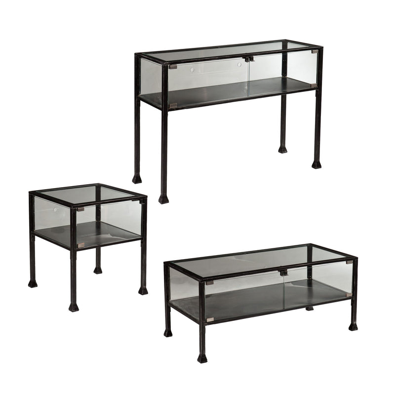 43" Glass Metal Rectangular Coffee Table - Black