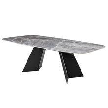 Load image into Gallery viewer, 94" Faux Marble Ceramic And Steel Double Pedestal Base Dining Table - Gray
