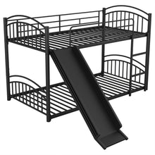 Load image into Gallery viewer, Twin Over Twin Metal Bunk Bed With Slide,Kids House Bed Black
