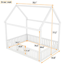Load image into Gallery viewer, Wood House Bed With Fence And Door
