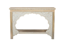 Load image into Gallery viewer, 56" Solid Wood Distressed Console Table With Shelf - Natural And White
