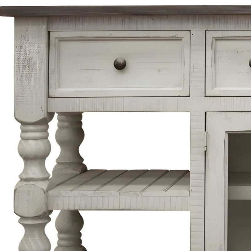 Solid Wood Open Shelving Distressed TV Stand - Ivory