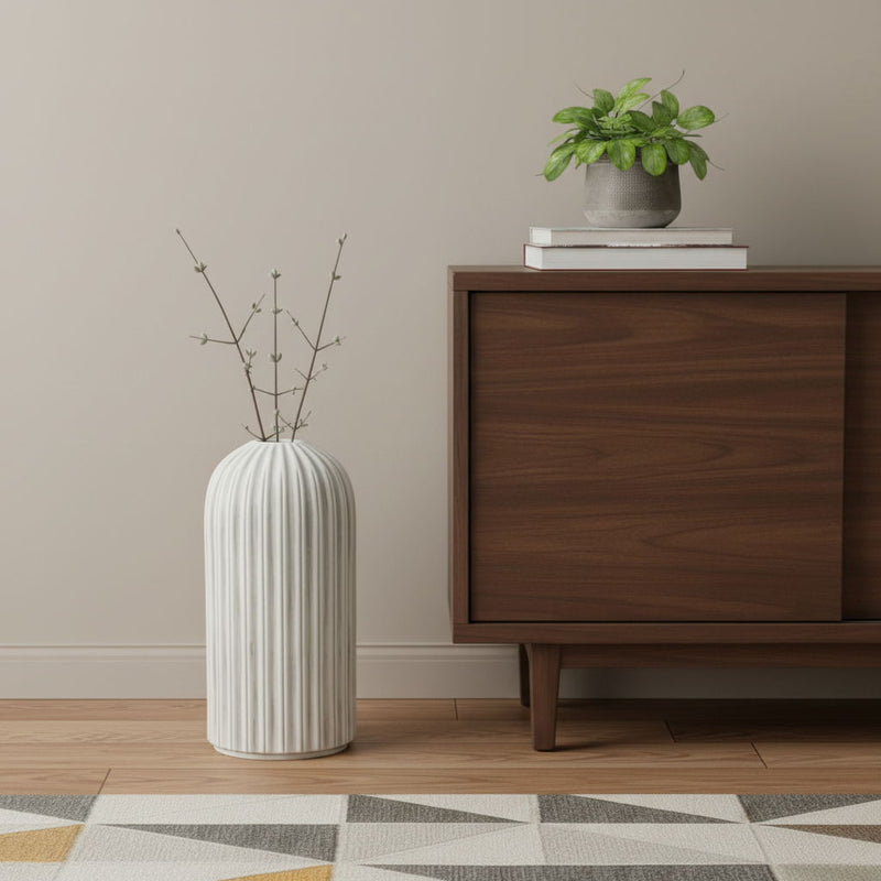 Striped Cylinder Floor Vase (608583) - Gray / White