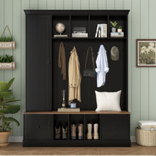Load image into Gallery viewer, Hall Tree With Shoe Storage Bench, Entryway Coat Rack With 5 Hooks
