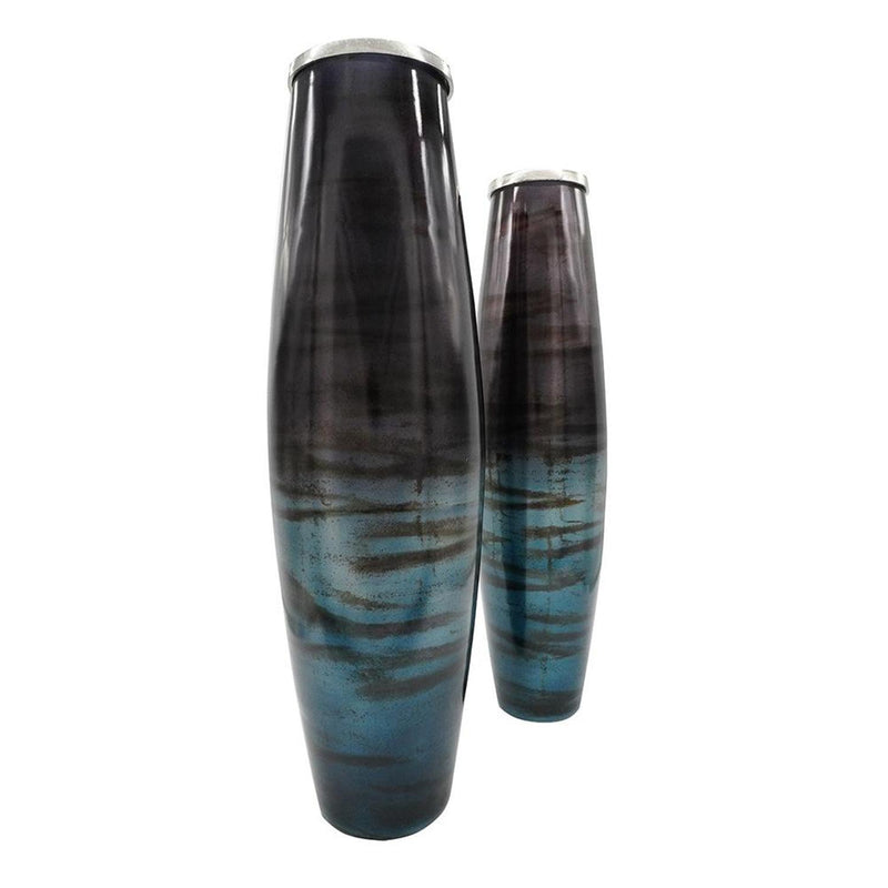Abstract Cylinder Floor Vases (Set of 2) - Black / Blue