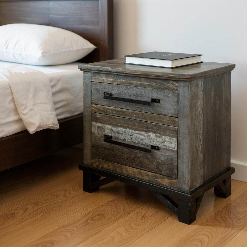 27" Two Drawer Nightstand - Brown / Dark Gray