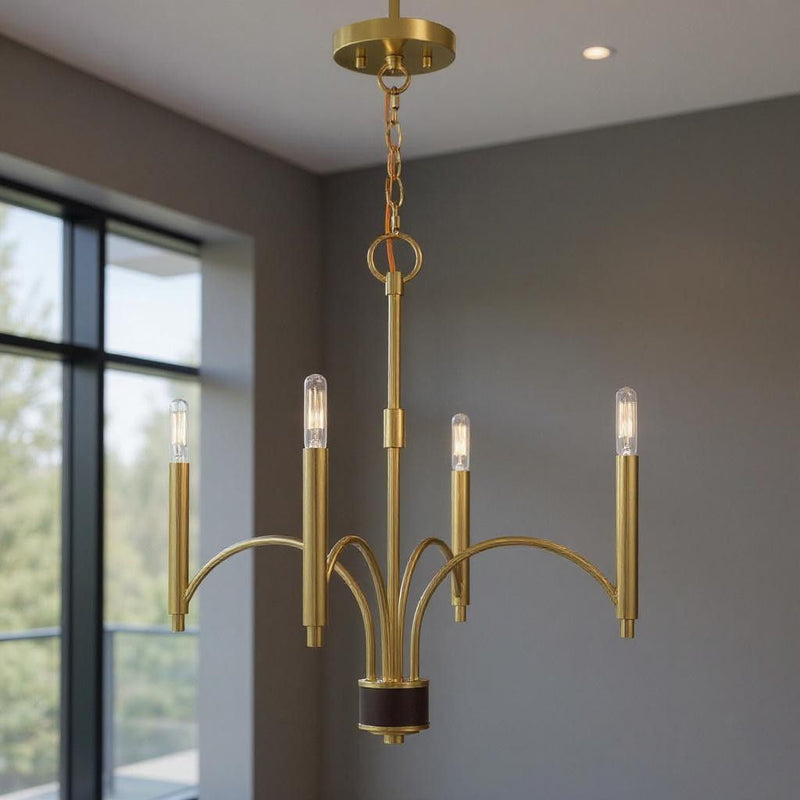 22" Four Light Dimmable Chandelier With Shades - Brass