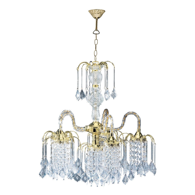 Two Tier Crystal And Hanging Chandelier Light - Clear / Gold