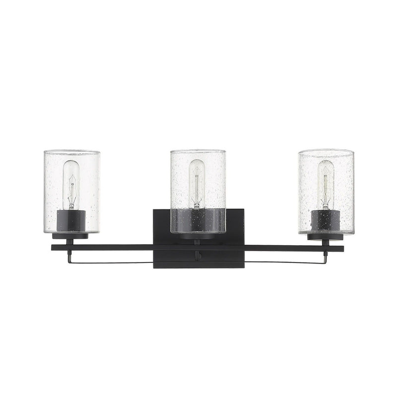 Metal And Textured Glass Three Light Wall Sconce - Black