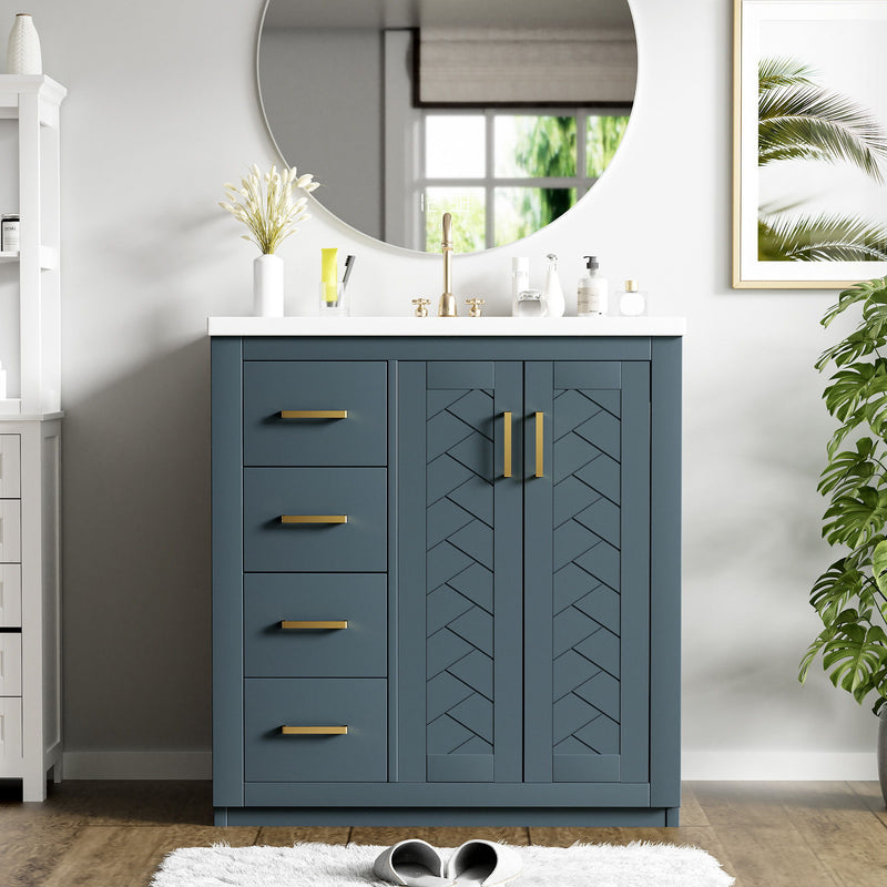 Retro Style Bathroom Vanity With 3 Drawers & Soft-Closing Doors
