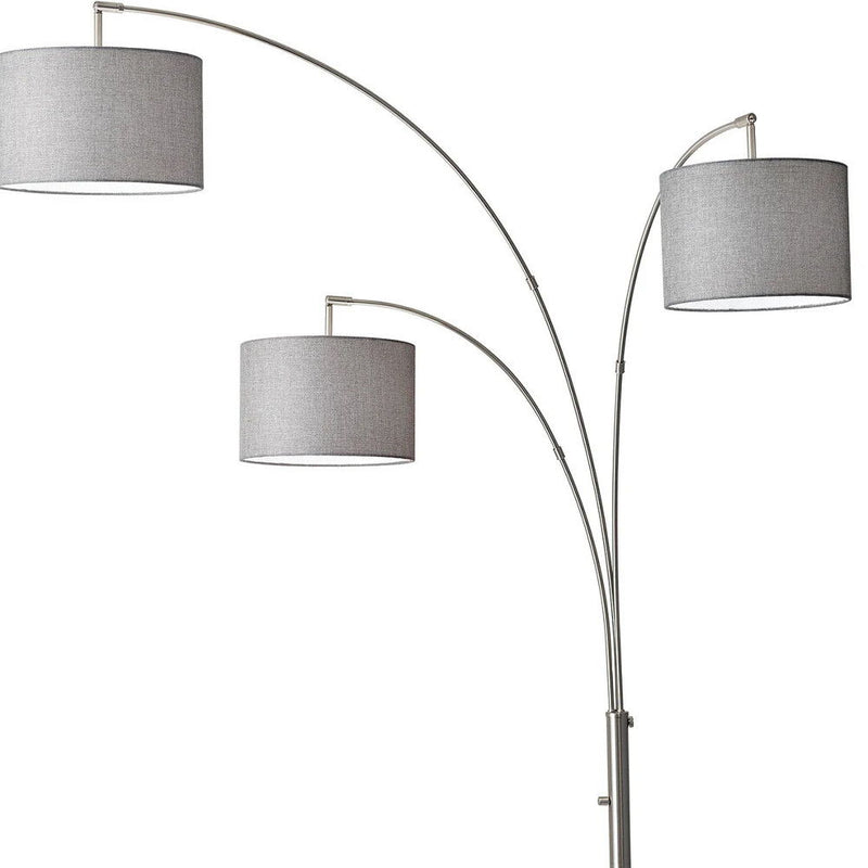 Three Light Adjustable LED Tree Floor Lamp With Gray Drum Shade - White