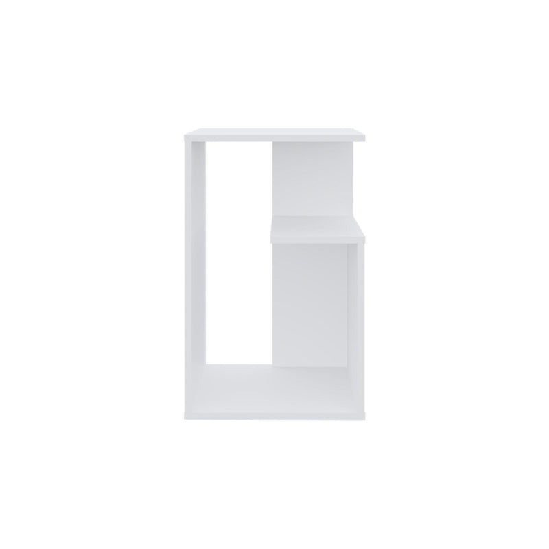 Wood Floor Shelf End Table With Shelf - White