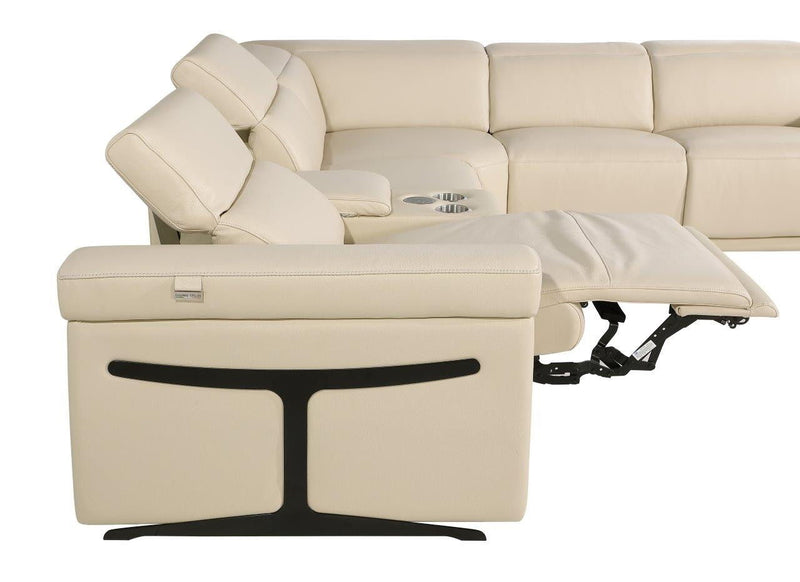 Italian Leather Modular L Shaped Seven Piece Corner Sectional With Console - Beige