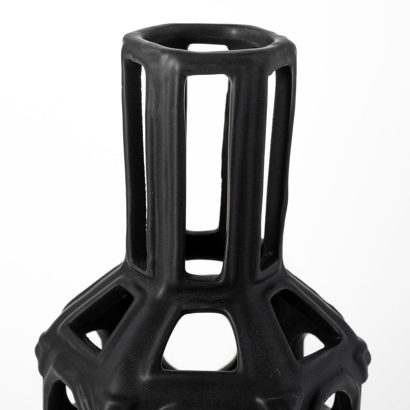Pierced Geometric Cylinder Table Vase - Black