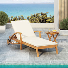 Load image into Gallery viewer, Versatile Chaise Lounge With Wheels Acacia Wood Recliner For Patio - Cream
