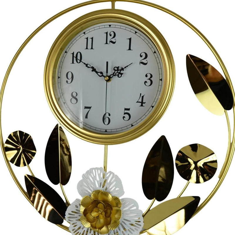 Silent Analog Floral Round Wall Clock - Gold / White