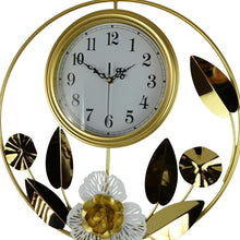 Load image into Gallery viewer, Silent Analog Floral Round Wall Clock - Gold / White
