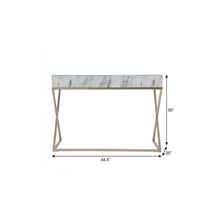 Load image into Gallery viewer, 45" White and Bronze Glass and Iron Sled With Two Drawers
