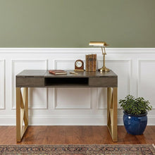 Load image into Gallery viewer, 45" Gray and Gold Wood Sled With Two Drawers
