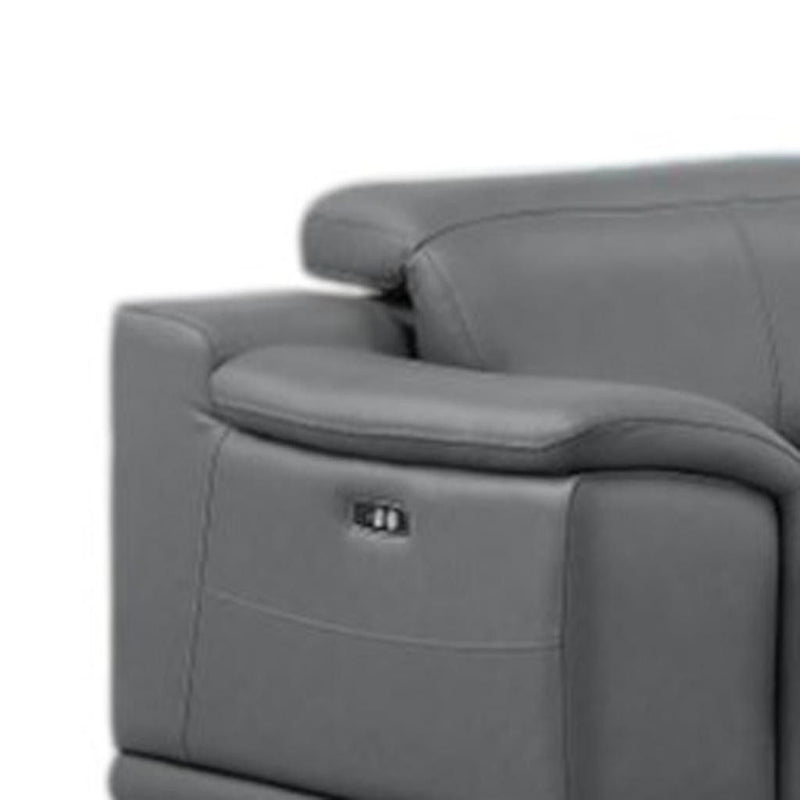 Leather Modular L-Shaped Seven Piece Corner Sectional With Console - Battleship Gray