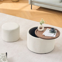 Load image into Gallery viewer, Nesting Ottomans, Round Coffee Table &amp; Bench With Tray (Set of 2)
