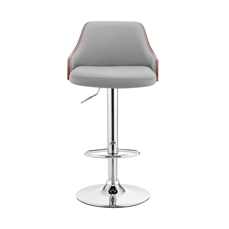 Faux Leather And Iron Adjustable Height Swivel Bar Chair - Gray And Silver
