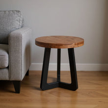 Load image into Gallery viewer, 24" Solid Wood And Iron Round Cross Legs End Table - Brown And Black
