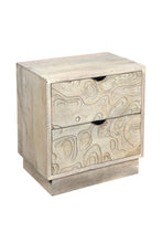 Load image into Gallery viewer, 26" Solid Wood Carved Abstract Two Drawer Nightstand - Gray
