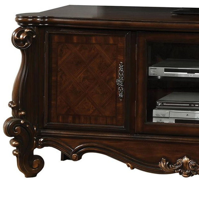 Poly Resin Glass TV Console - Cherry Oak