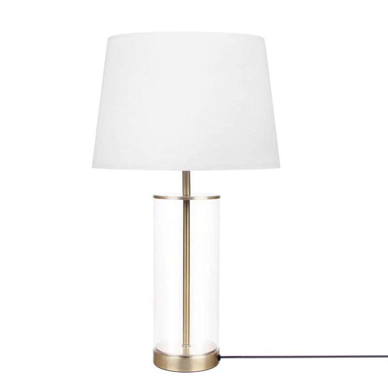 Metal Cylinder USB Table Lamp With Empire Shade - Clear / Gold / White