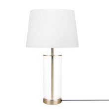 Load image into Gallery viewer, Metal Cylinder USB Table Lamp With Empire Shade - Clear / Gold / White
