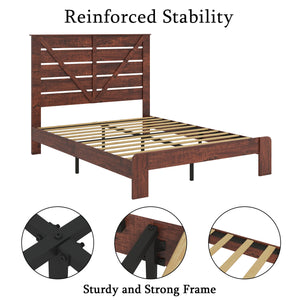 King Bed Frame Headboard , Wood Platform Bed Frame , Noise Free,No Box Spring Needed and Easy Assembly Tool,Large Under Bed Storage, Vintage Brown