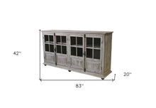 Load image into Gallery viewer, Solid Wood Four Door Side Board With Glass Inserts - White / Wash Gray
