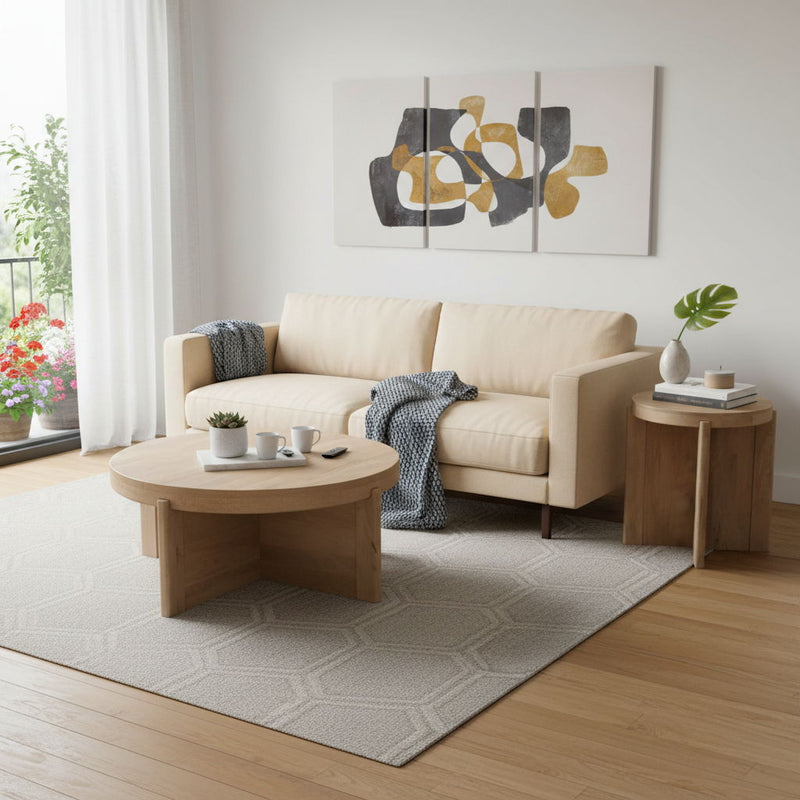 Solid Wood Round Distressed Cross Legs Coffee Table (Set of 2) - Natural