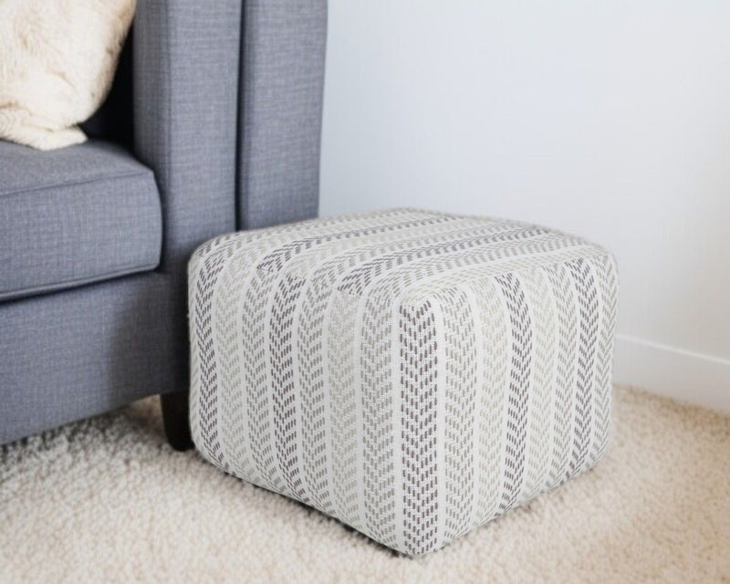 Cotton Chevron Pouf Ottoman - Gray And White