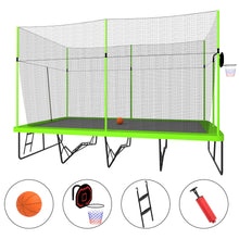 Load image into Gallery viewer, 10Ft By 17Ft Rectangule Trampoline With Powder-Coated Galvanized Steel Tubes With Basketball Hoop System Advanced Ladder - Green

