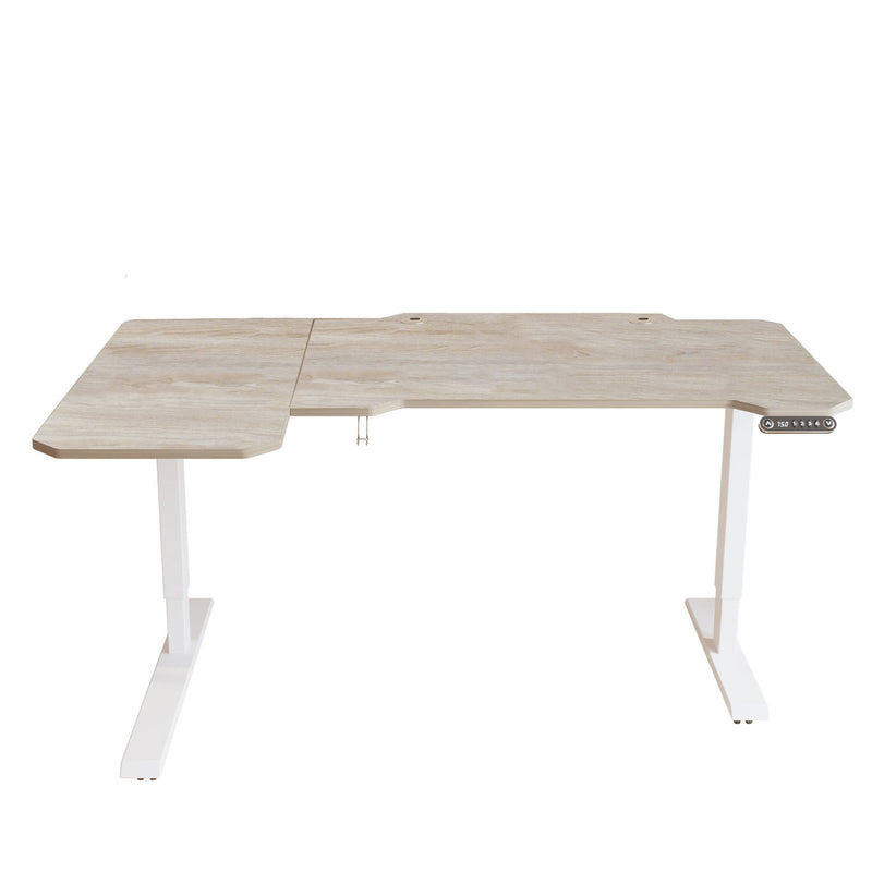 Adjustable L Shape Standing Desk - Light Khaki And White
